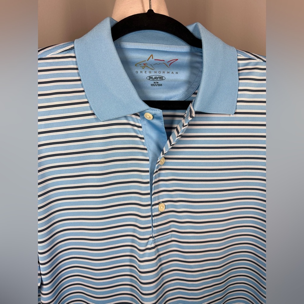 EUC Greg Norman Light Blue Striped Polo Shirt - Picture 4 of 7